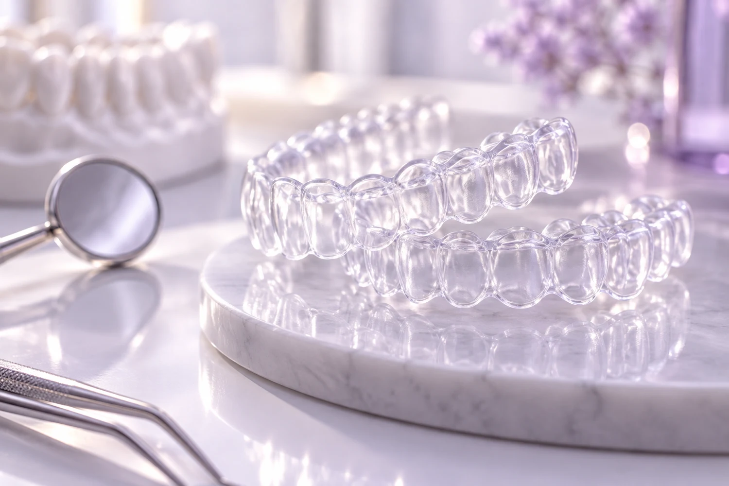 Ilustração conceitual de alinhadores dentários transparentes